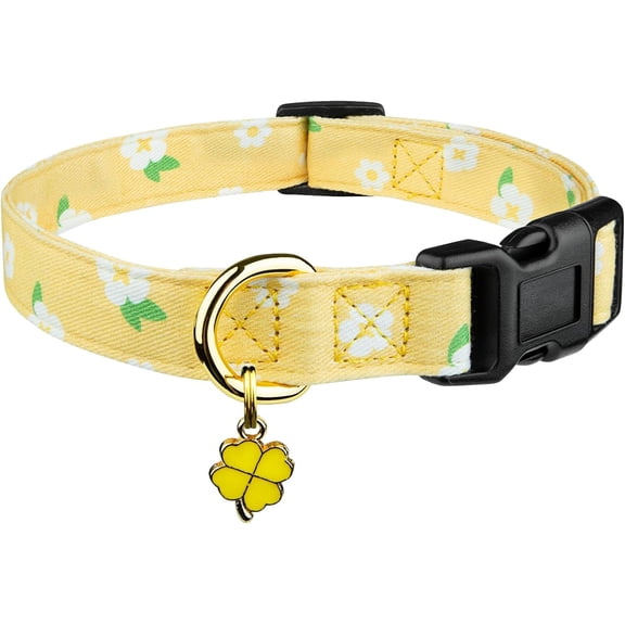 Cotton Handmade Dog Collar Cute and Distinctive Patterns Yellow Flower with Pendant for Girl Boy Dogs Collars S