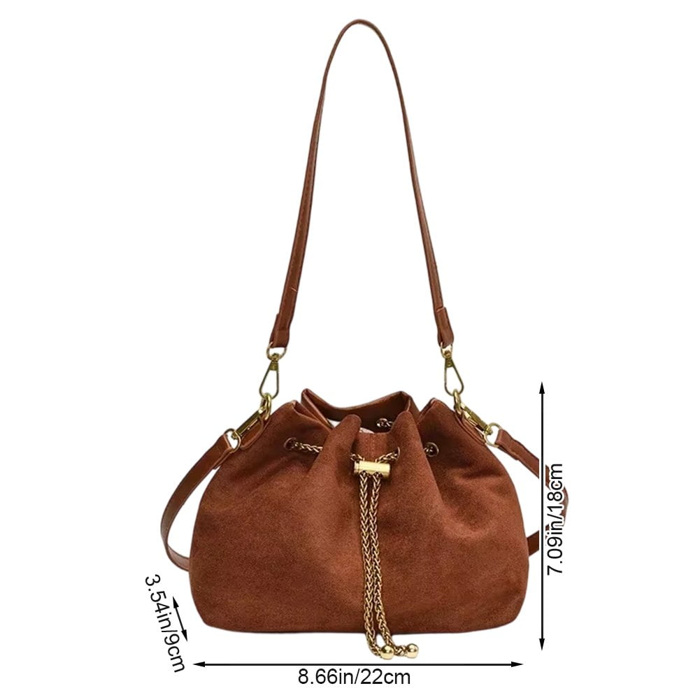 Jiibva Soft Suede Crossbody Bags Drawstring Bucket Purse For Women Thread String Women's Handbags