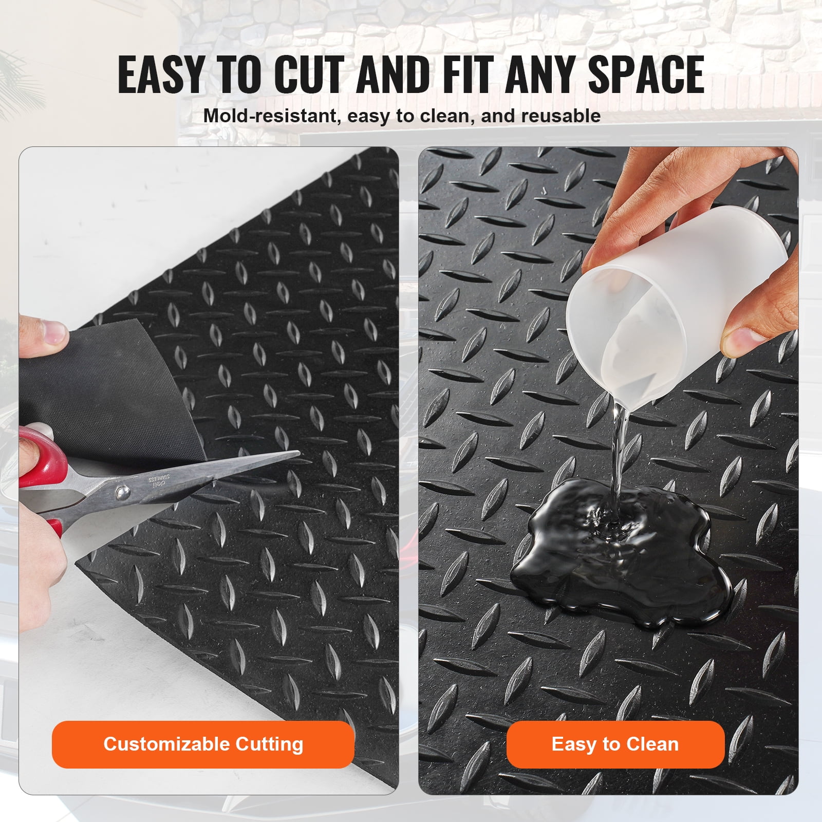 KFFKFF Diamond-Plate Rubber Flooring Roll 3mm x 4ft x 15ft Garage Floor Mat SBR