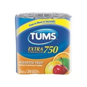 5 Pack - Tums Extra Strength 750, Assorted Fruit, 15 Rolls, 120 Tablets Each