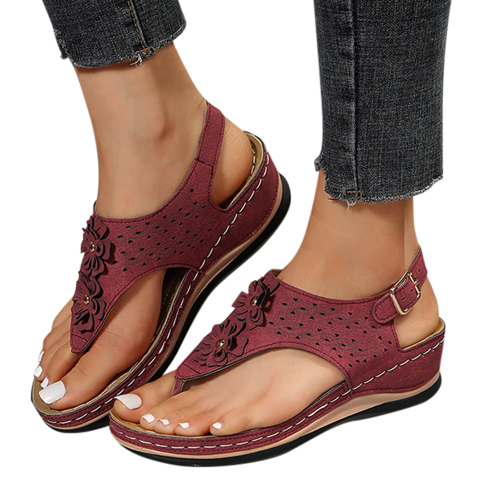 ZTTD Ergonomic Design Wedge Toe Post Sandals Mitigate Foot Fatigue
