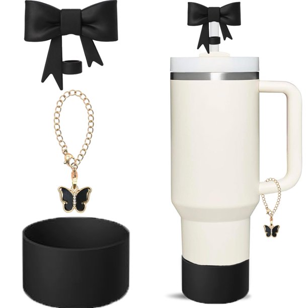 3 uds accesorios para Stanley Cup 1 Uds. Tapa de cubierta de paja con lazo de 10mm 1 Uds bota de botella de agua 1 Uds cadena de dijes para vaso con asa