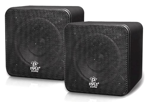 Sound Around Pyle Home 3-in 100-Watt Mini Cube Bookshelf Speakers Pair Black