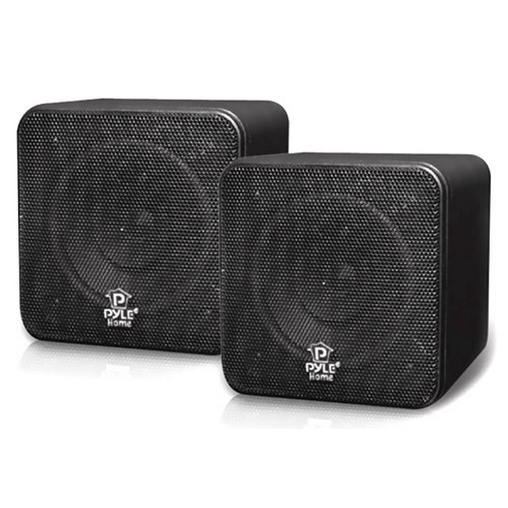 Pyle Home PCB4BK 4Inch 200Watt Mini Cube Bookshelf Speaker (Black) (Pair)