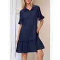 thumbnail image 5 of Women'S Summer Button Down Shirt Dress Casual Ruffle Sleeve Shift Mini Dresses with Pockets Navy Blue XXL, 5 of 6