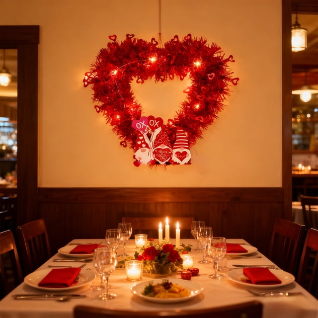 Guirnalda Decorativa En Forma de Corazón para San Valentín, 32 Cm, Iluminada, de Plástico Rojo, Resistente Al Agua y Al Sol | Suministros para Bodas, Compromisos, Aniversarios, Fiestas, Interiores y