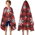thumbnail image 3 of Red and Black Christmas Snowflake Pattern Hooded Bath Towel，50"x30" for Ages 3 To 12 Kids, Quick Dry Lightweight Soft Microfiber Hood Beach Towel Cover Up for Kids, 3 of 7