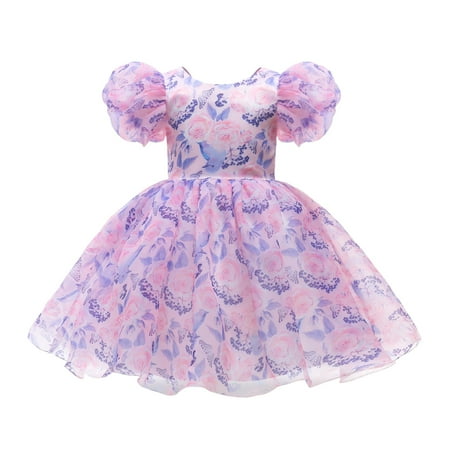 

Toddler Baby Girl Dress Short Sleeve Casual Dress Casual Print Purple 120