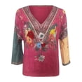 thumbnail image 5 of MEICHEN Women's Casual Retro V Neck Top Flower Embroidered Long Sleeve Top Summer T Shirts for Women, 5 of 6