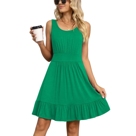 LILBETTER Women's Summer Casual Sundresses for Women Vacation Beach Tank Dress(Bright Green, Medium)