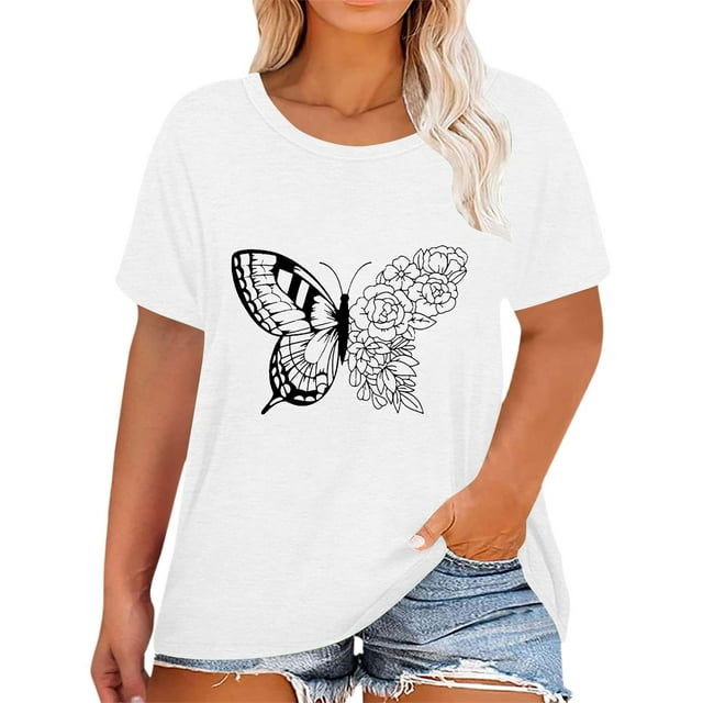 Hauts Grande Taille pour Femmes Col Rond Décontracté T-Shirts Graphiques Élégants Manches Longues Ajourées pour Printemps et Été Confortables à Porter Tous les Jours