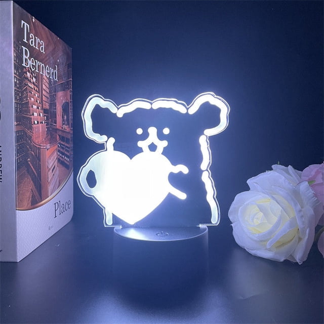 Luz nocturna LED 3D malteses que cambian de color para niños con base