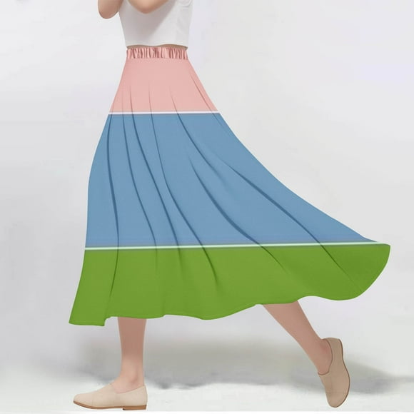 FcBaudy Skirts for Women, Midi Dresses for Women, Summer Dresses for Women Women's Casual Flowers Printed -line Elastic Waist Skirt Women Polyester Skirt