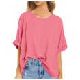thumbnail image 1 of TSADFHJI Hauts de Noël pour Femmes Tunique Habillée Manches Courtes Surdimensionnée Col Rond Été T-Shirt Décontracté en Coton Rouge Melon D\'eau, 1 of 7