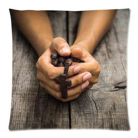 Zippered Rosary Case - ARTJIA A Person Praying Holding A Rosary Cross Picture Zippered Throw Pillow Cover Cushion Case 18x18 inches Two Sides Printing
