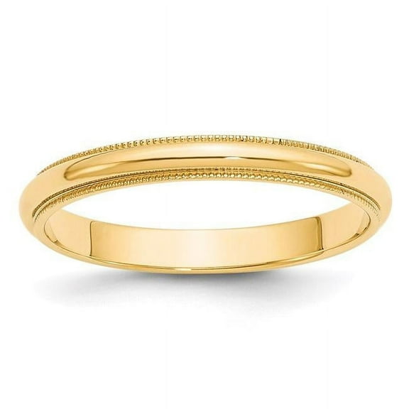 Finest Gold 14K Yellow Gold 3 mm Milgrain Half Round Band, Size 10