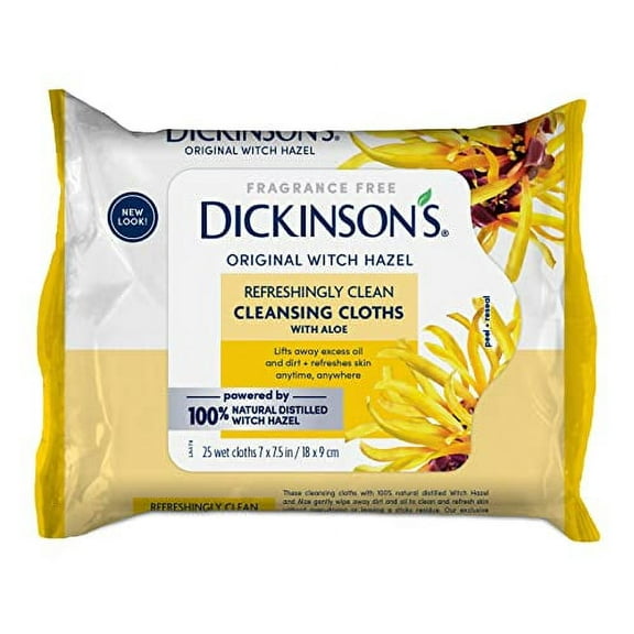 Dickinson's Original Refreshingly Clean Daily Cleansing Cloths, Witch Hazel and Aloe, 25 Count, 3 Pack