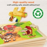 SYNARRY Large Wooden Animal Puzzles for Kids 4-in-1 Gift Box(Each 24 pcs), FSC Certified, Educational Jigsaw Puzzle Set for Preschool Kids Ages 3-6, Wooden Puzzles for Boys and Girls Ages 3-8