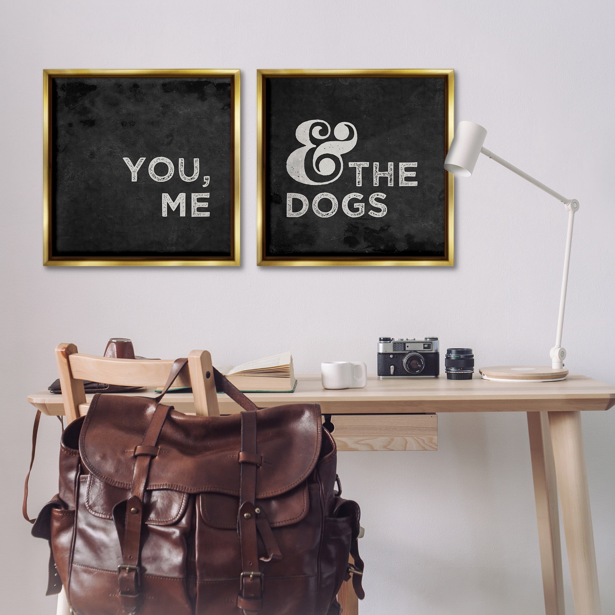 Stupell Industries You Me and the Dogs Family Pet Animals & Insects Painting Gold Floater Framed Canvas Art Print Wall Art, 25 x 25, Set of 2