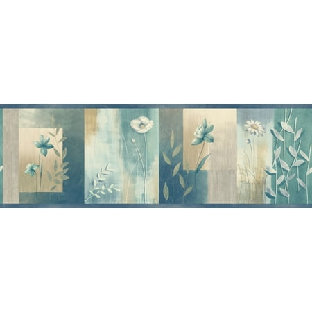 - Brewster MEA24625B Bonnard Turquoise Colorblock Floral Border Wallpaper