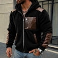 thumbnail image 4 of Men's Warm Winter Coats Thick Fleece Lined Hooded Jackets Faux Leather Spliced Zip up Bomber Coat Plus Size Casual Outerwear with Pockets, 4 of 8