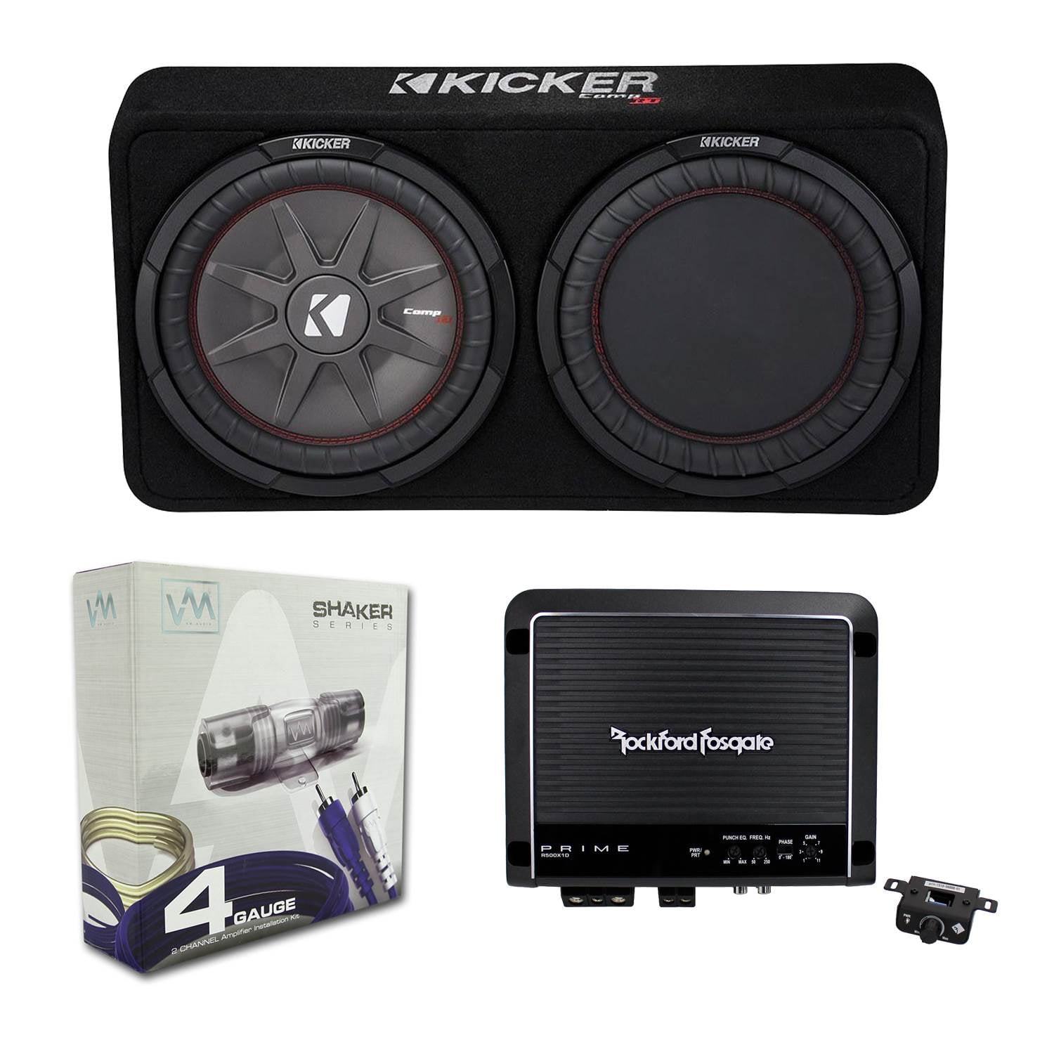Kicker 1000W Dual 12" Slim Loaded Subwoofer Enclosure + 500W Amplifier