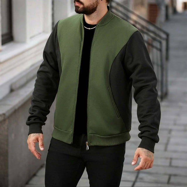 pstuiky camisas de hombre de manga larga, Chaqueta con capucha y cremallera alta de manga larga con bloques de color para hombre top de hombre l