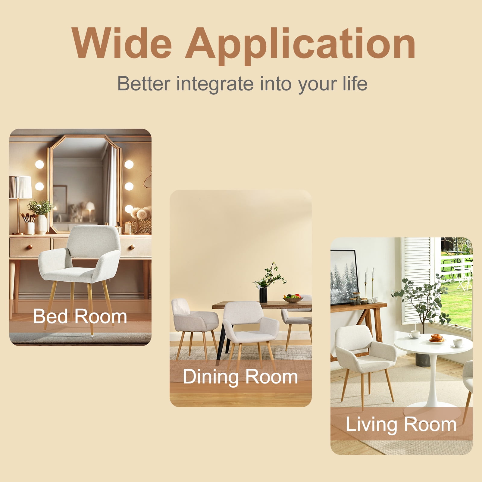 Homy Casa Lot de 2 fauteuils d'appoint modernes en tissu avec dossier ouvert et pieds en métal en bois