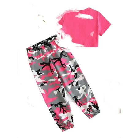 

Casual Camo Round Neck Short Sleeve Multicolor Toddler Girls Two-piece Outfits (Girl s)