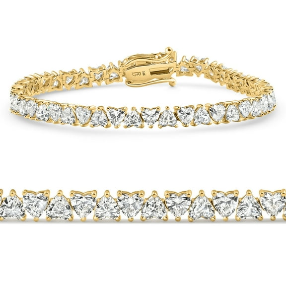 Pompeii 10.50Ct Heart Cut Diamond Tennis Bracelet 14k Yellow Gold 7" Lab Grown (EF,VS)