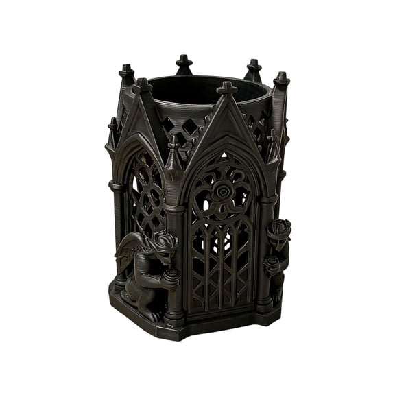 Gothic Makeup Brush Holder, Black Desk Organizer, Pencil Barrel Holder, Vanity Storage Cup for Brushes, Pencils & Accessories (Black)