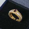 thumbnail image 2 of Adjustable Rubellite Crown Ring for Women 15+, Natural Red Tourmaline Gemstone & Cubic Zirconia Halo in Gold Plated Sterling Silver, Vintage Open Band Jewelry, 2 of 4