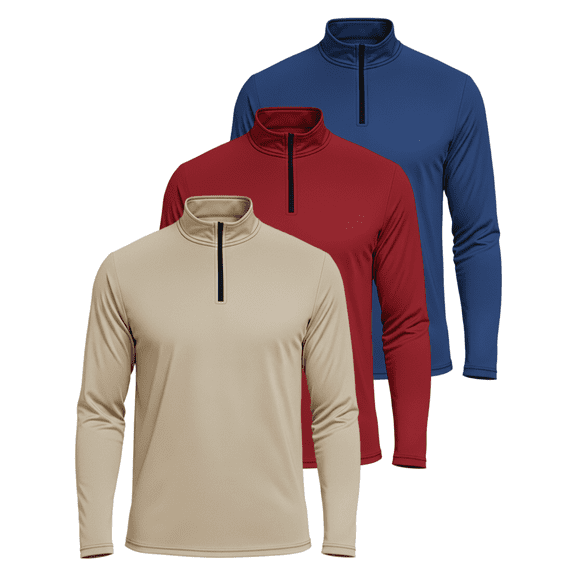 Real Essentials 3 Pack: Men's Dry-Fit Active Quarter Zip Long Sleeve Athletic Performance Pullover (Available In Big & Tall)