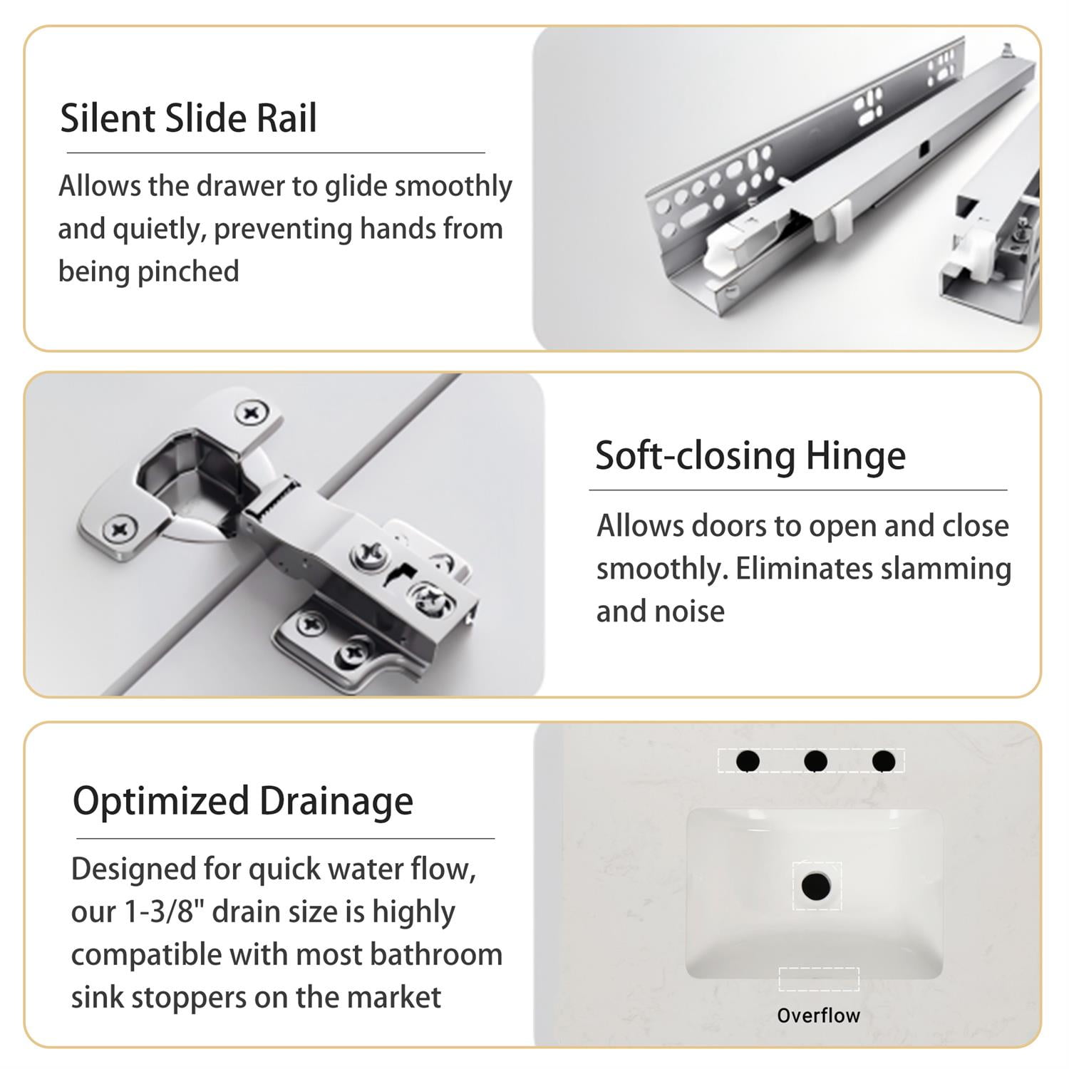 Demi Bonn 30" Freestanding Bathroom Vanity with Sink, Carrara Engineered Marble Vanity Top, Soft-Close Door, Under-mounted Rectangular Ceramic Sink, Gray