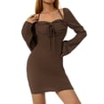 thumbnail image 3 of Sunloudy Mini vestido ajustado con cuello halter para mujer, vestido de club de color sólido con busto fruncido de manga larga, 3 of 8
