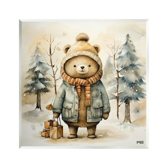 Stupell Industries Bear in Snowy Forest Animals & Insects Painting Unframed Art Print Wall Art, 12 x 12