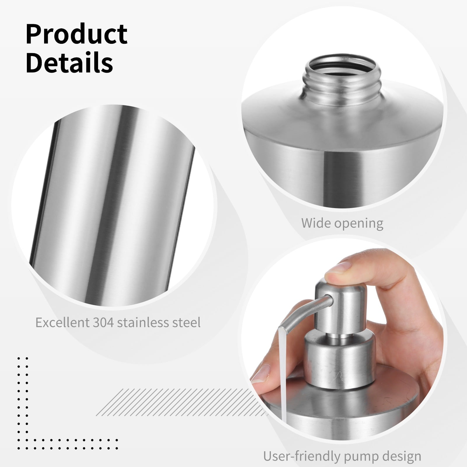 2 Pcs Stainless Steel Soap Dispenser, 18.6 oz Large Liquid Hand Soap Dispenser, Rustproof Countertop Soap Dispenser Set for Kitchen, Bathroom, Cylinder-Shaped Lotion Bottles