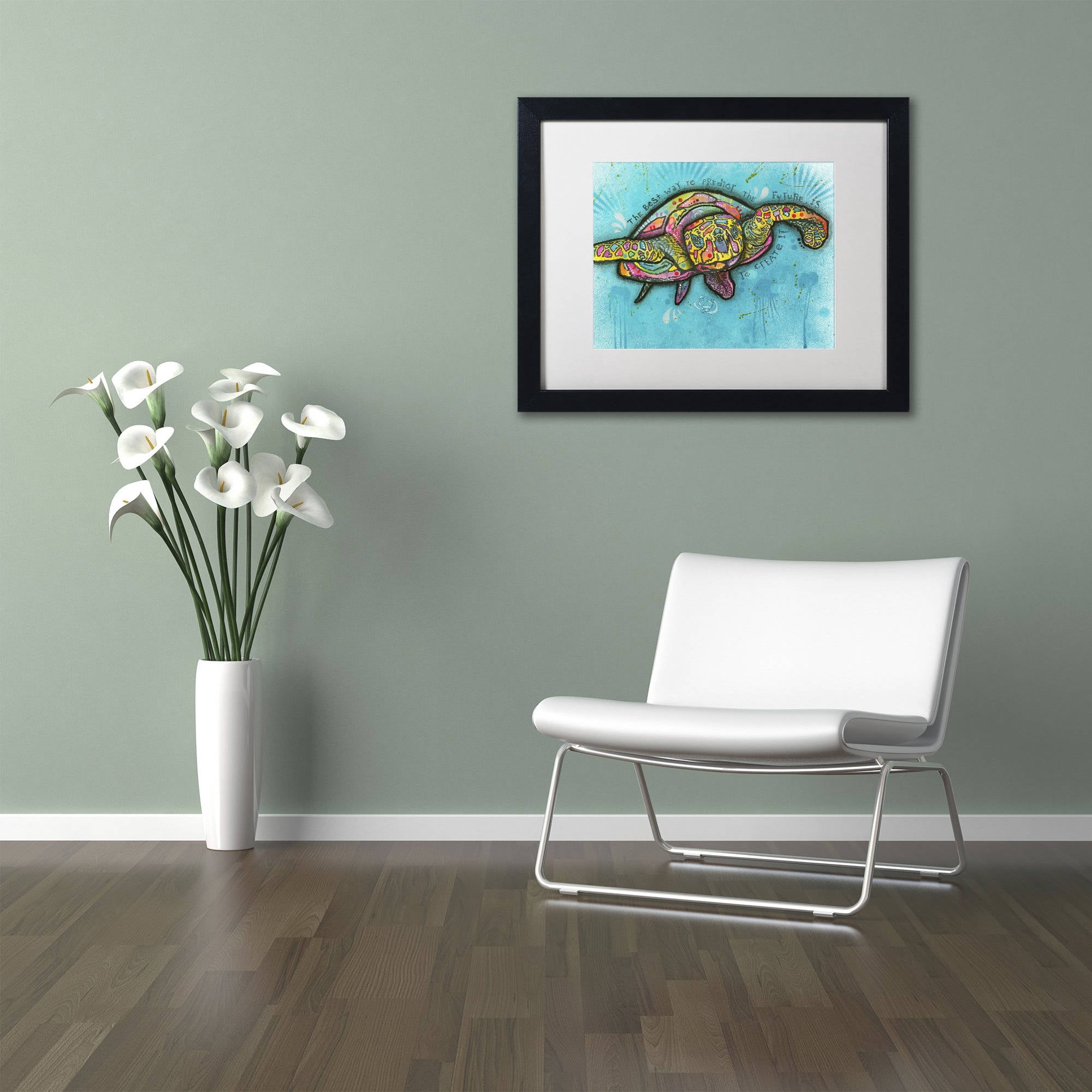 Trademark Fine Art "Turtle" Canvas Art by Dean Russo, White Matte, Black Frame