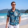 thumbnail image 4 of Short Sleeve Hawaiian Shirts for Men Tropical Leaf Button Up Shirts Navy Blue Floal Palm Tee Summer Beach, 4 of 7
