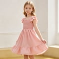 thumbnail image 6 of QSAWXQZ Girls' Smocked Tiered Dress Scoop Neck Flutter Cap Sleeves Solid Reffle Hem Midi Sundress Casual Outfit 2 Years, 6 of 9