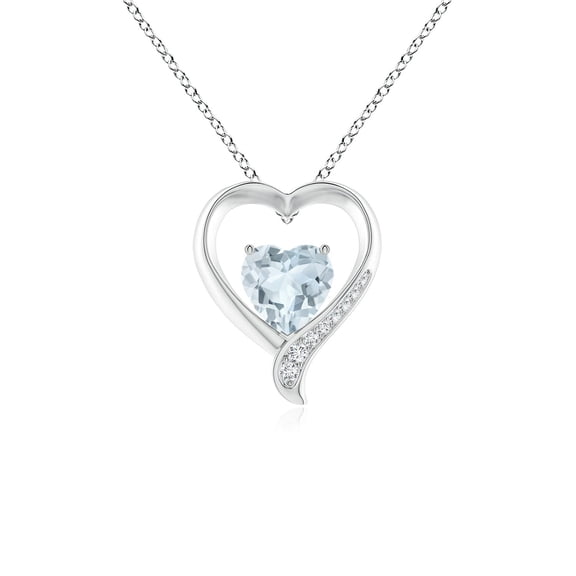 ANGARA Natural Aquamarine and Diamond Open Heart Pendant in 14K White Gold for Women (Size-7mm) | March Birthstone, Birthday, Anniversary, Jewelry Gift for Women | Natural Aquamarine Necklace