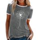 thumbnail image 2 of Camiseta de mujer con cuello redondo y manga corta con estampado de flores, camiseta informal para mujer, Top para citas, trabajo diario, gris claro XXL, 2 of 6