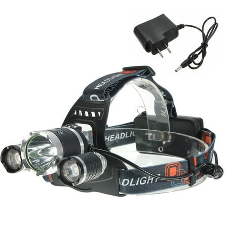 Head Mounted Torch Elfeland 5000 Lumens LED Headlamp Headlight 3 x T6 LED Flashlight Torch Waterproof with US Charging Plug For Hiking Camping(Not Included Battery ) ()
