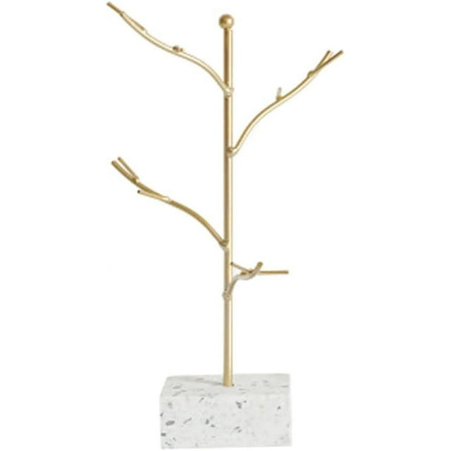 HUGFEGWE Metal Jewelry Organizer Necklace Holder Jewelry Stand, T Bar Jewelry Holder for Necklaces, Bracelets and Rings, Earring Holder,Jewelry Display Stand Rack with Marbled Base CA919-97156