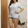 thumbnail image 2 of Loopsun Plus Size Womens Tops, T Shirts for Women, Women's Oversized V Neck Short Sleeve Summer Shirt with Split Hem T-shirt Top White XXXXXL, 2 of 4