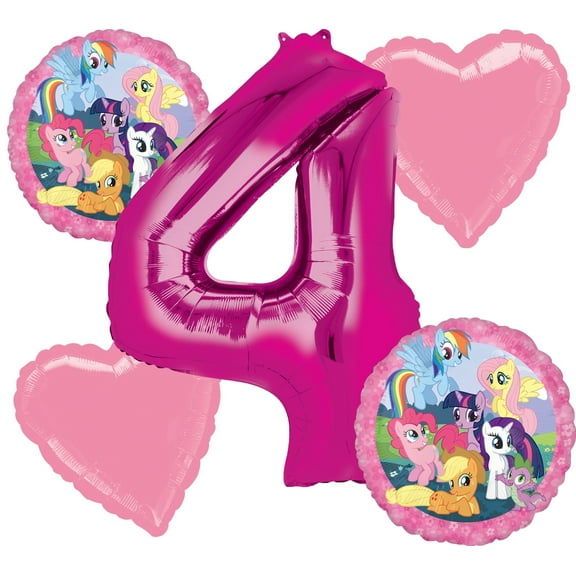 My Little Pony Balloon Bouquet 4th Birthday 5 pcs - Party Supplies Pink