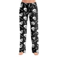 thumbnail image 2 of Yuaguia Women Halloween Skull & Bone Print Pajama Pants, Elastic Waist Wide Leg Loose Sleep Lounge Pants, No Drawstring Soft Casual Fall Home Loungewear Bottoms ,Black M, 2 of 9