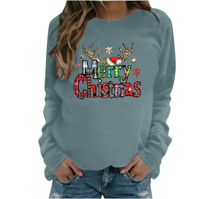 lcziwo Chandail pour Femmes Imprimé de Noël Laid Décontracté Col Rond Chandails Manches Longues Grande Taille Chandail à Enfiler Manches Longues Chandails Confortables Vert,TG
