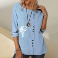 thumbnail image 2 of Blusa de manga larga con estampado de cuello redondo informal para mujer a la moda, Tops con botones de otoño Fridja  bvmnju476, 2 of 8