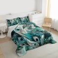 thumbnail image 3 of Manfei Peacock Feather Queen Comforter Set,Abstract Art Bedding Sets,Green Blue Bedding Comforter Set For Girl,Microfiber Bedroom Decor Reversible,3-Piece, 3 of 8